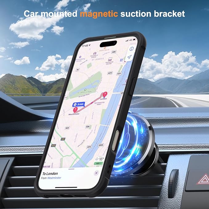 Compatible with iPhone 16 Case with Invisible Magnetic O-Ring Stand Military-Grade Translucent Case for iPhone 16 6.1" [Compatible with Mag-Safe][Great Grip Feeling], Black