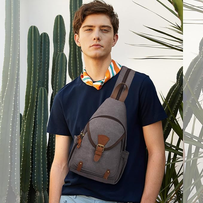 KouLi Buir Canvas Sling bag,Small Crossbody Backpack,Convertible Chest Bag Casual Daypack For Outdoor Cycling Hiking Travel