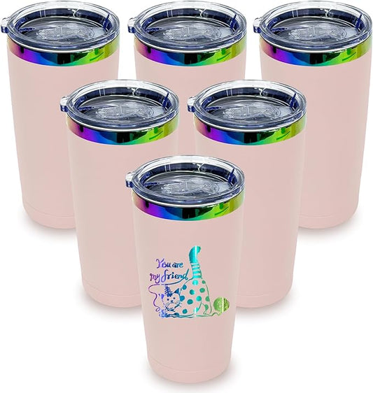 20 oz Stainless Steel Tumbler with Lid and Straw Double Wall Vacuum Insulated Coffee Mug Powder Coated Cup for Hot and Cold Drinks (Pink,6 pack)
