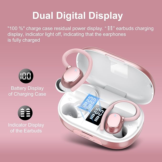 Ear Buds Wireless Bluetooth Earbuds Sport 2025 New Bluetooth 5.3 Headphones with LED Display 128H Playtime Powerful Bass Over Ear Earphones with Earhooks IP7 Waterproof for Gym/Running/Workout