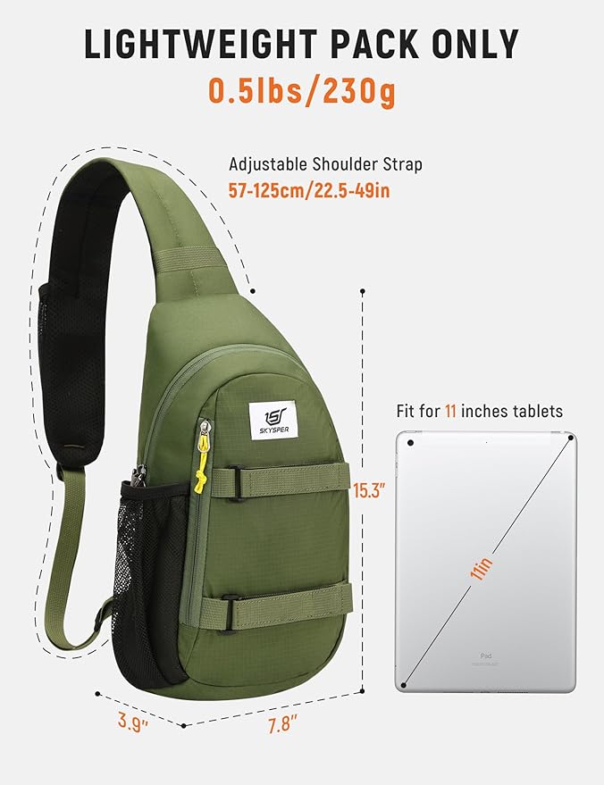 SKYSPER Sling Bag Anti-Theft RFID Crossbody Bag Travel Cross Body Backpack Shoulder Hiking Sling Daypack(Armygreen)