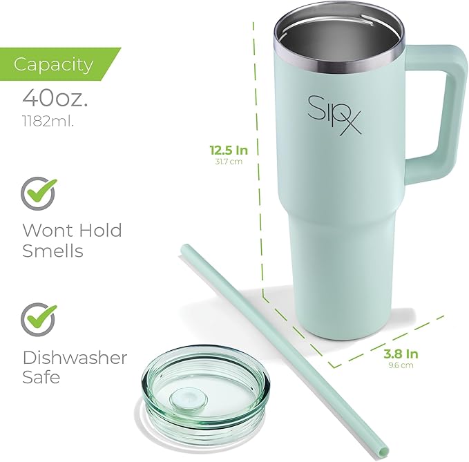 SIPX™ Insulated Tumbler With Lid And Straw, 40oz. Tumbler With Handle Keeps Cold 12 Hours, Water Bottle Thermos With Lid, BPA-Free Reusable Insulated Coffee Tumblers, Travel Mug Great For Beach Party