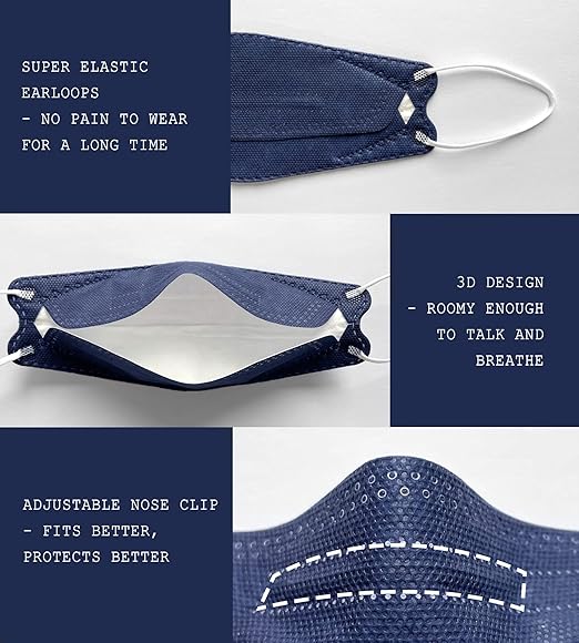 Borje KN95 Face Masks, 100 Pcs Disposable Face Masks, Navy Blue Mask Against PM2.5 from Fire Smoke & Dust Filter Efficiency 95%