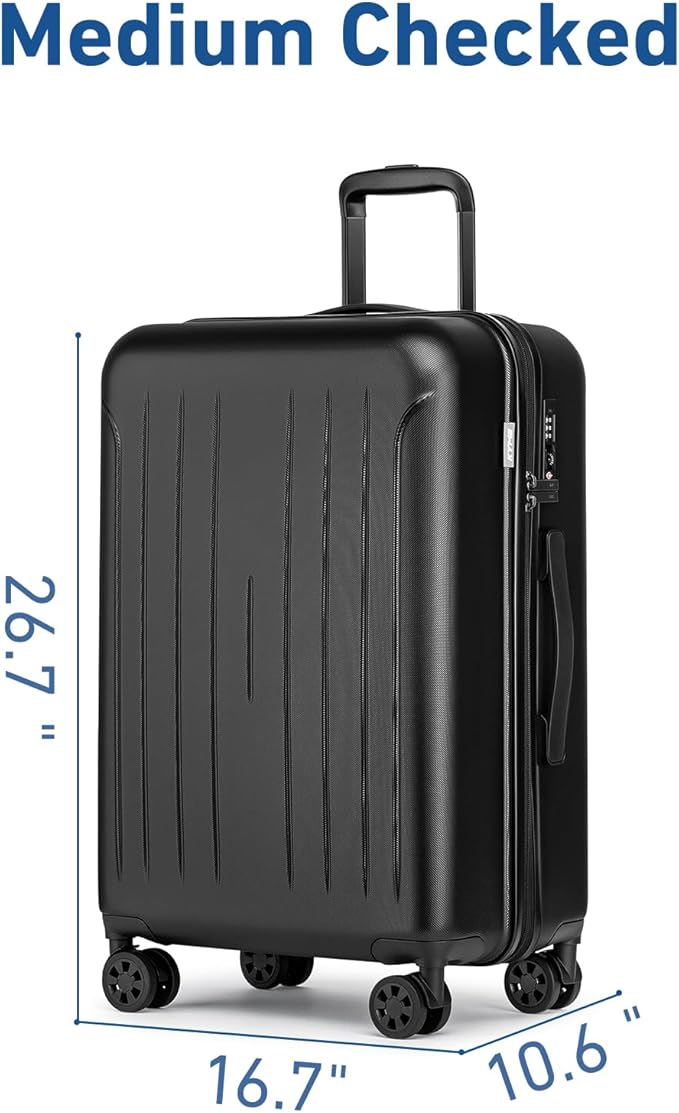 KYME Suitcase Hardshell With Double Spinner Wheels, PC+ABS TSA Lock Travel Luggage (Black, 2Pcs Set(20"/24"))