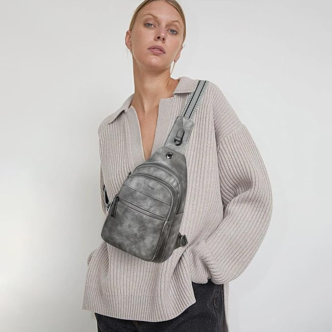 7L Sling Bag For Women Faux Leather Anti Theft Small Casual Daypack Backpack Fanny Pack Crossbody Chest Bags Purse Waterproof Dark Grey