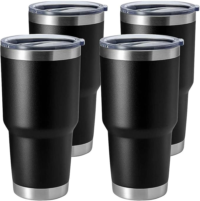 HASLE OUTFITTERS 30oz Stainless Steel Tumbler, Double Wall Vacuum Insulated Travel Mug Tumbler, Durable Insulated Coffee Mug, Gift Box Set (Black, 4)