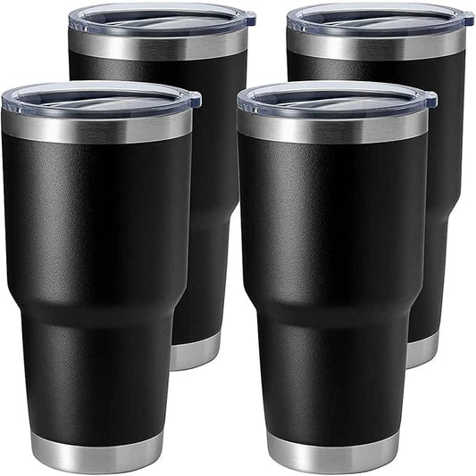 HASLE OUTFITTERS 30oz Stainless Steel Tumbler, Double Wall Vacuum Insulated Travel Mug Tumbler, Durable Insulated Coffee Mug, Gift Box Set (Black, 4)