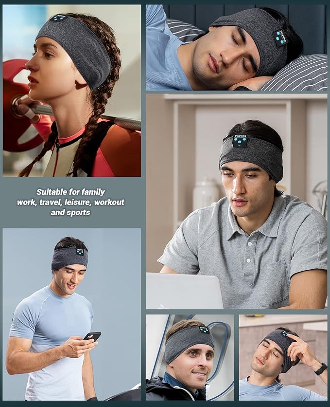 Perytong Bluetooth Headband Sleep Headphones, Sleeping Headphones for Side Sleepers, Sleep Earbuds Wireless Earphones with HD Stereo Speaker for Birthday Anniversary Christmas Tech Gifts Men Women
