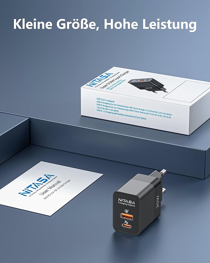 USB C Wall Charger,NITASA 30W 2 Port GaN III PD Fast Charger Adapter Block for iPhone 14/15 Pro/16 Pro Max/16 iPad,Super Fast Charger Block(25W)Type C charging for Samsung S25 S24 Pixel 9a/8a 8 9 Pro