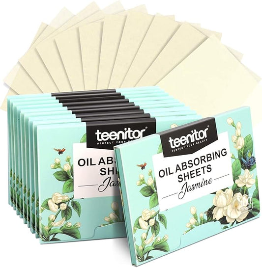 Teenitor Face Oil Absorbing Sheets - 1000 Jasmine Blotting Paper for Oily Skin, Natural Oil Control Film Blotting Sheets for Men & Women