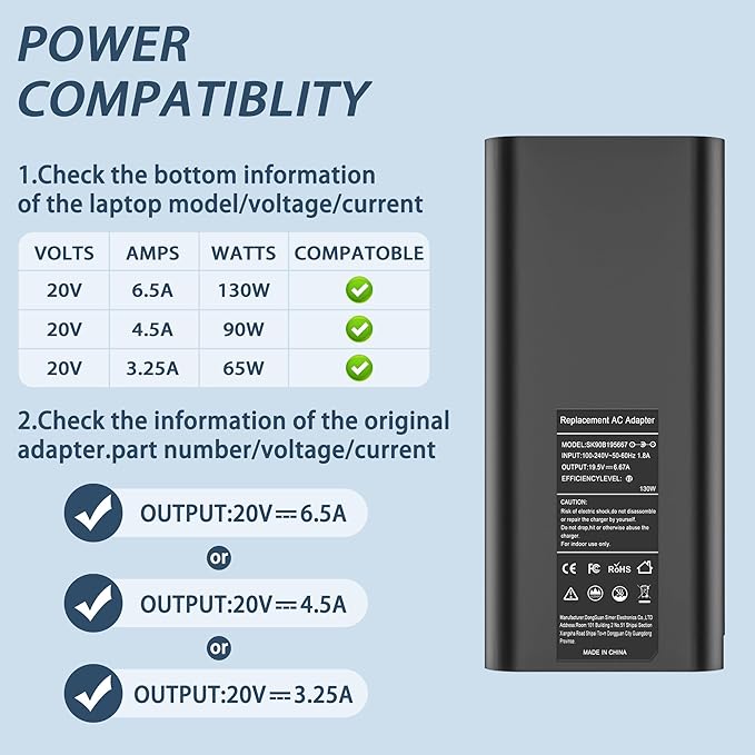 130W 4.5mm AC Laptop Charger Compatible with Dell XPS 15 7590 9530 9550 9560 9570 Precision M3800 M2800 5510 5520 5530 5540 Inspiron 7347 7348 7459 Power Supply Cord