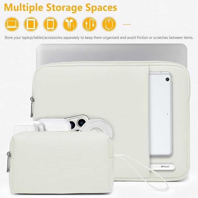 HYZUO 13.3-14 Inch Laptop Sleeve Bag Set for MacBook Pro 14 M4/M3/M2/M1, MacBook Air/Pro 13.3, 13.5"/13.8" Surface Book/Laptop, Notebook Case for 13.3" HP Dell Lenovo Asus Acer, Beige