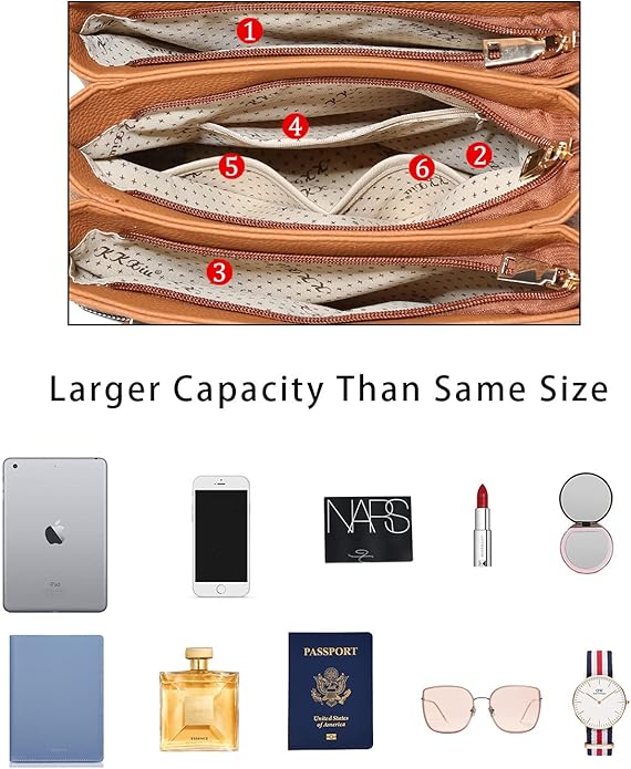 KKXIU Women Satchel Bags Handle Shoulder Handbags and Purses Pockets Zipper Leather Crossbody Bags