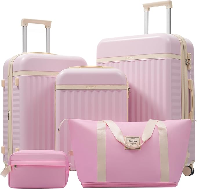 Merax Luggage Sets 3 Piece, Durable Hardshell Suitcase with Double Spinner Wheels and Handle Bags,Lightweight Carry on Luggage with TSA Lock,20+24+28,Pink