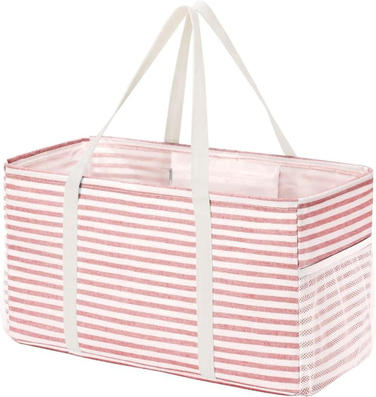 Lifewit Extra Large Tote Bag, Reusable Grocery Bags with Metal Wire Frame and Handles, Standing Utility Foldable Shopping Bags for Storage, Picnics, Beach, Pool, Laundry, Car, Camping, 1 Pack, Pink