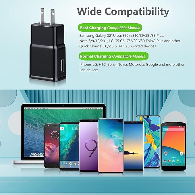 6-Pack Type C Charger Fast Charging Block, Android Phone Rapid USB Wall Charger Compatible with Samsung Galaxy S21/S20/S10/S10e/S10 Plus/S9/S9 Plus/S8/S8 Plus/S7/S6/Note 10/Note 9/Note 8,LG,HTC iPhone