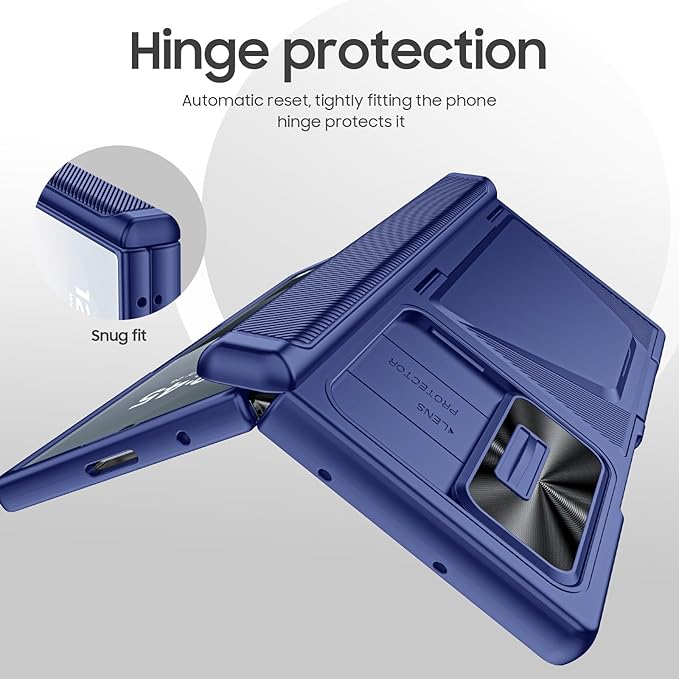 for Samsung Galaxy Z Fold 6 Case with Card Holder RFID Blocking & Slide Camera Cover& Hinge Protection& Full-Body Rugged Shockproof Wallet Case for Galaxy Z fold 6, Sapphire Blue