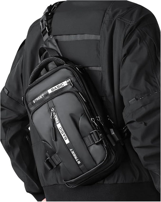 Large Black Sling Bag for Men, Shoulder Messenger Bag for Mens, Anti Theft One Strap Motorcycle Backpack Sling Chest Bag for Casual Hiking Walking Biking Travel Cycling Outdoor Sports