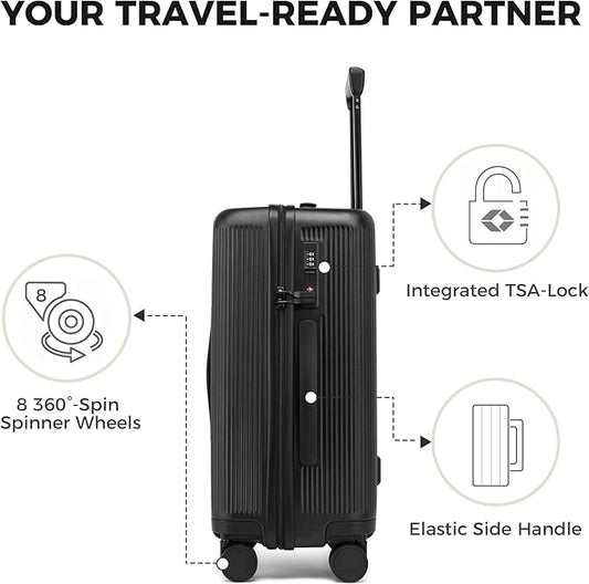 20 Inch Carry On Luggage, Hardside Lightweight Spinner Suitcase with TSA Lock, 22x14x9 Airline Approved Hard Shell Travel Suitcase with Wheels, Scratch Resistant (Black, 20 Inch)