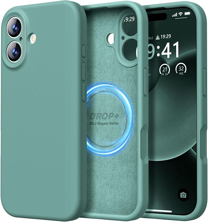 LOVE 3000 Designed for iPhone 17 Case, Premium Silicone [Compatible with Magsafe][Soft Anti-Scratch Microfiber Lining] Shockproof Protective Phone Case for Men Women 6.3", Pine Green