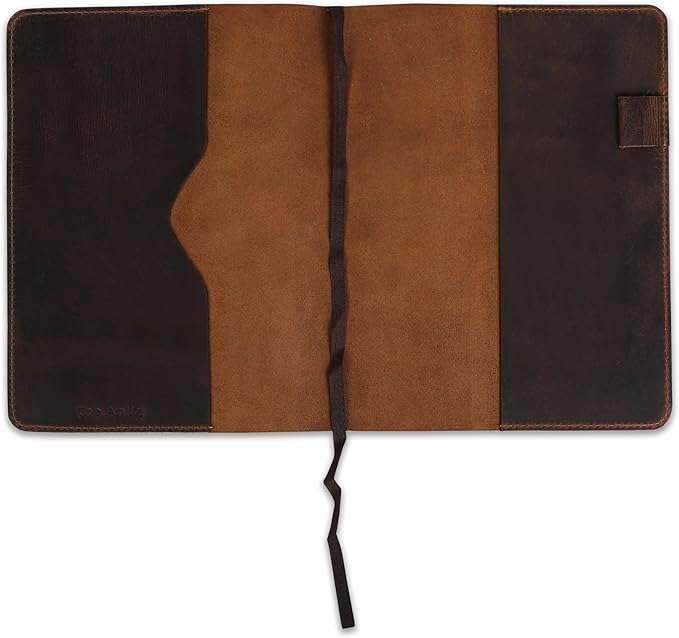 Brown Leather Journal Cover, Distressed XL Journal 7.5x9.75 Handmade Leather Notebook Bible Cover Travelers Notebook Refillable Planner B5 Composition Notebook Holder