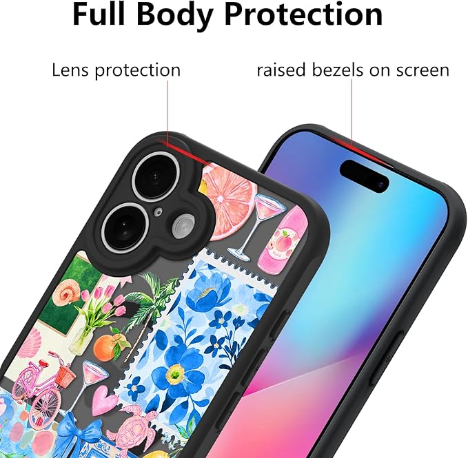 KANGHAR Case for iPhone 16 [Compatible with Magsafe] Cute Flower Floral Fruit Bows Turtle Collage Summer Pattern Protective Magnetic Case for Girls Women 6.1"