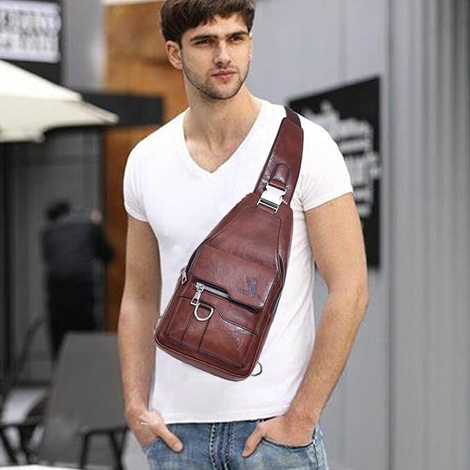 Sling Bag for Men Crossbody Chest Bag Over the Shoulder Purse Casual Sling Backpack for Travel Hiking Cycling