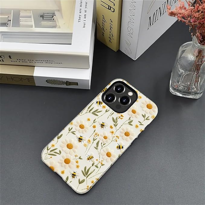Case for iPhone 12 Pro Max Case,Bees Sunflowers Design - Hybrid Dual Protection Silicone + Hard PC Shockproof Full Body Cover Slim Anti-Scratch Protective Case for Men Women