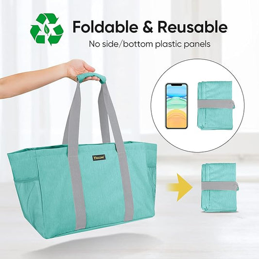 BALEINE Soft 9 Gallon Extra Large Utility Tote, Foldable Reusable Storage Bag (Sea Green)