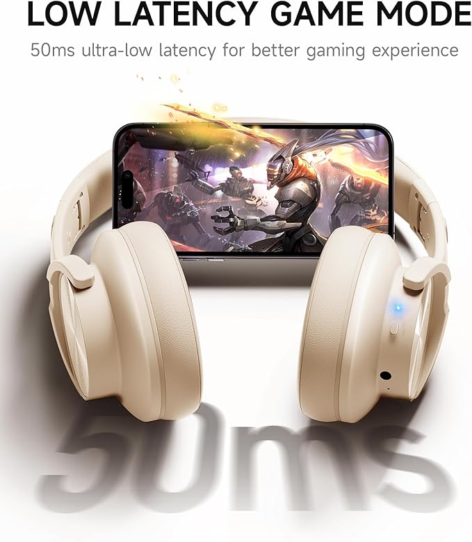 Picun B8 Bluetooth Headphones, 120H Playtime Headphone Wireless Bluetooth with 3 EQ Modes, Low Latency, Hands-Free Calls, Over Ear Headphones for Travel Home Office Cellphone PC Khaki White
