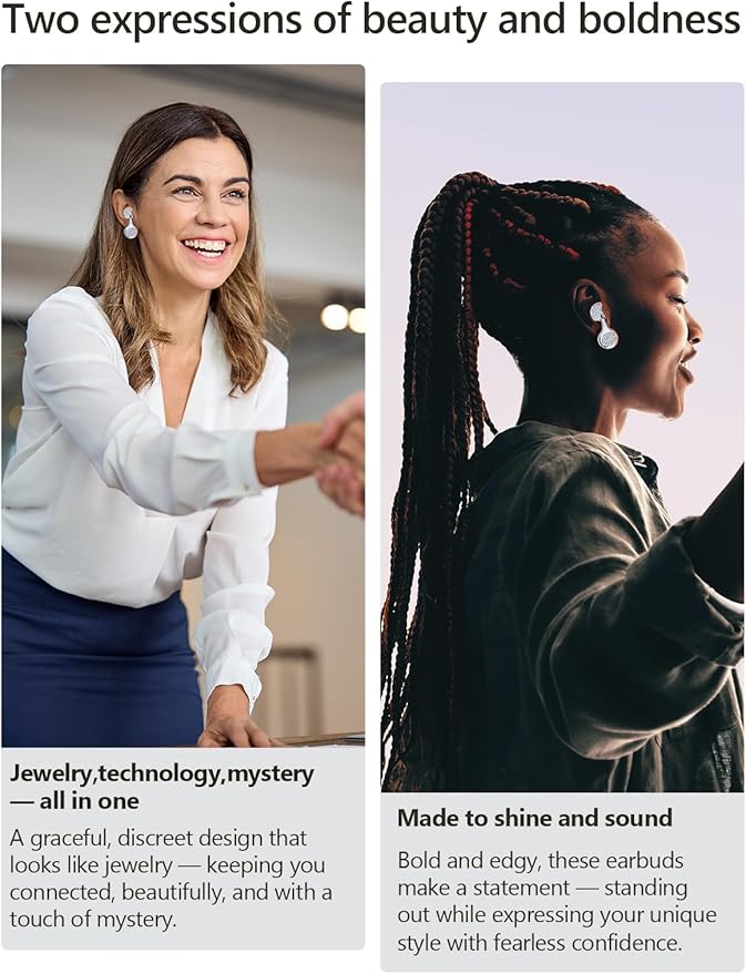 JewelPods H01 Wireless Earbuds, Pretty Bluetooth Headphones for Small Ears, Teardrop Design Metal Earbuds with Premium Sound, AI Clear Call & 72H Play, Unique Gift for Her, White Gold