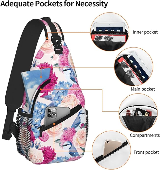 Cross Chest Bag Diagonally for Men Shoulder Bag for Travel Hiking Trendy Sling Bag with Adjustable Shoulder Strap