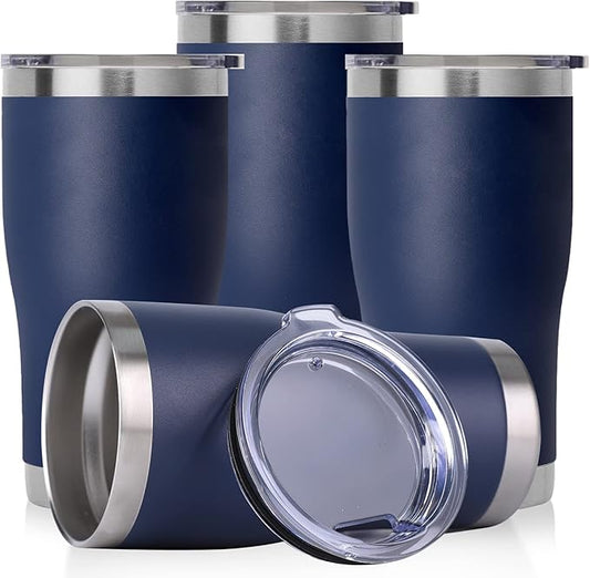 DOMICARE 20oz Tumbler with Lid Stainless Steel Tumblers Bulk, Double Wall Vacuum Insulated Coffee Travel Mug Powder Coated Tumbler, 4 Count (Pack of 1) Navy