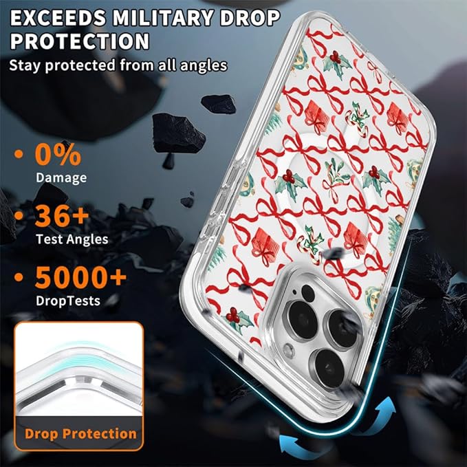 DAIZAG Case for iPhone 14 Pro, [Compatible with MagSafe],Phone Case for Women Girls Magnetic Clear Cover,Christmas Tree Ribbon Bow
