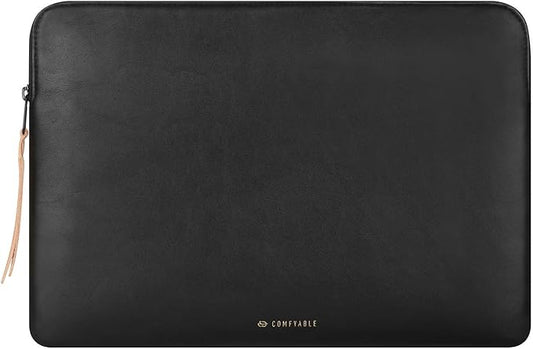 Comfyable Slim Protective Laptop Sleeve 15 Inch 14 Inch, PU Leather Bag Compatible with 15" MacBook Air (Snug Fit) M4 2025 & 14" MacBook Pro M4 (Loose Fit), Computer Case for Mac, Black