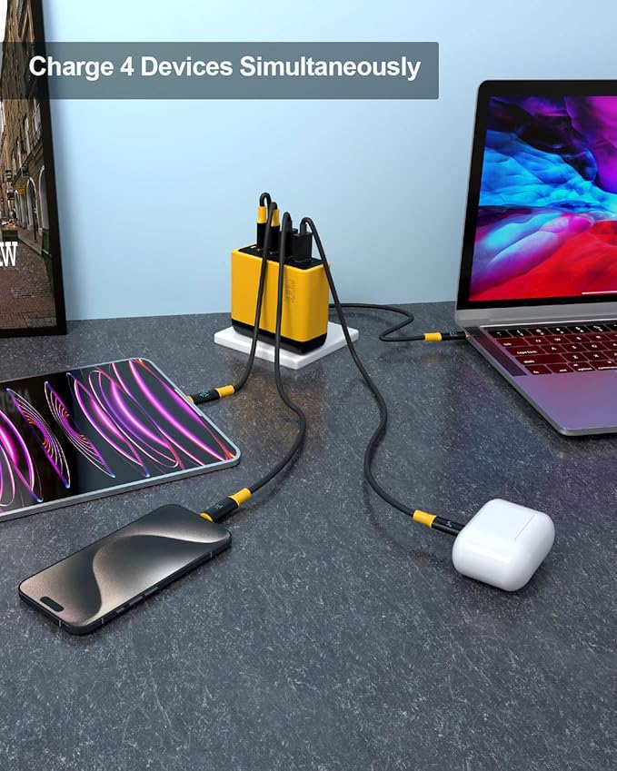 100W USB-C MacBook Pro Charger - 4-Port GaN Laptop Charger Compatible With MacBook M3/Air, ThinkPad, Dell XPS, iPad Pro, iPhone 15, Galaxy S24