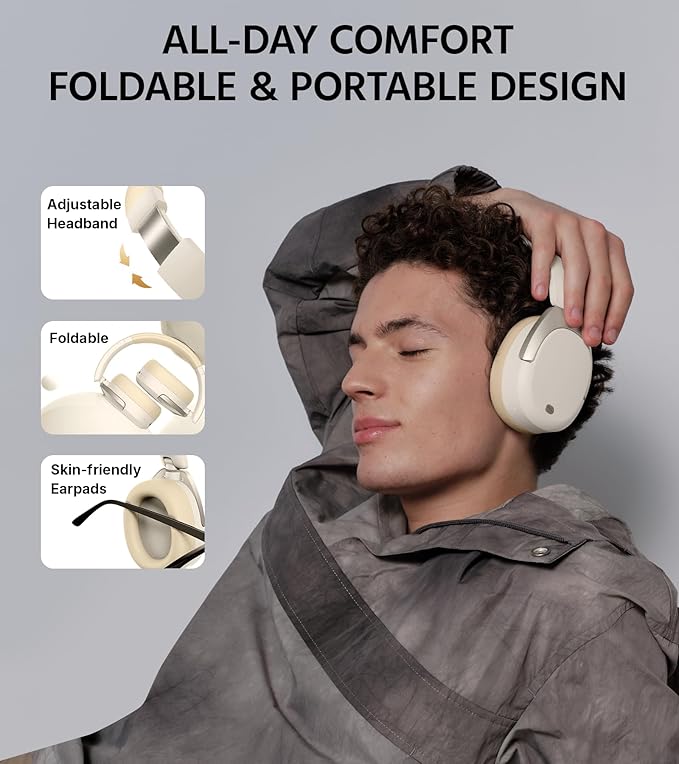 Edifier W830NB Wireless Over Ear Headphones with -45dB Active Noise Cancelling, 94H Playtime, LDAC Hi-Res Sound, Spatial Audio, Fast Charging, Multipoint Connection, Bluetooth V5.4 - Ivory