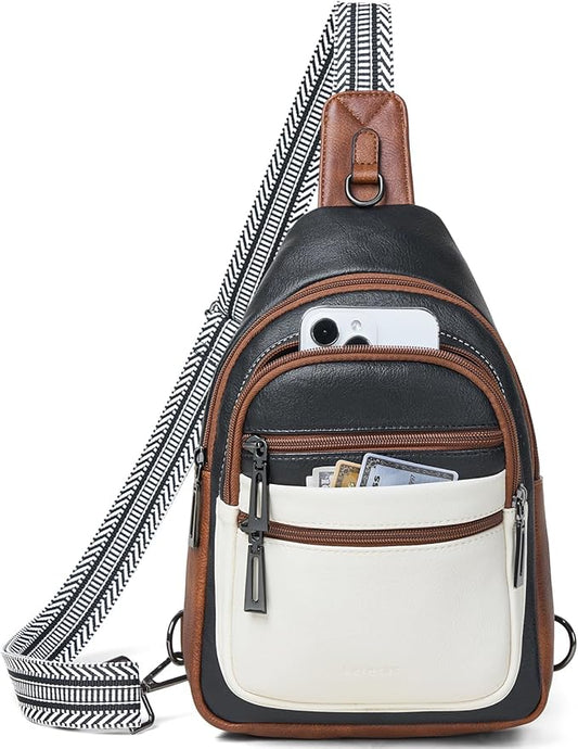 Sling Bag for Women Crossbody Bag Fanny Pack Cross Body Sling Purse Vegan Leather Trendy Travel Purse Black/White/Brown