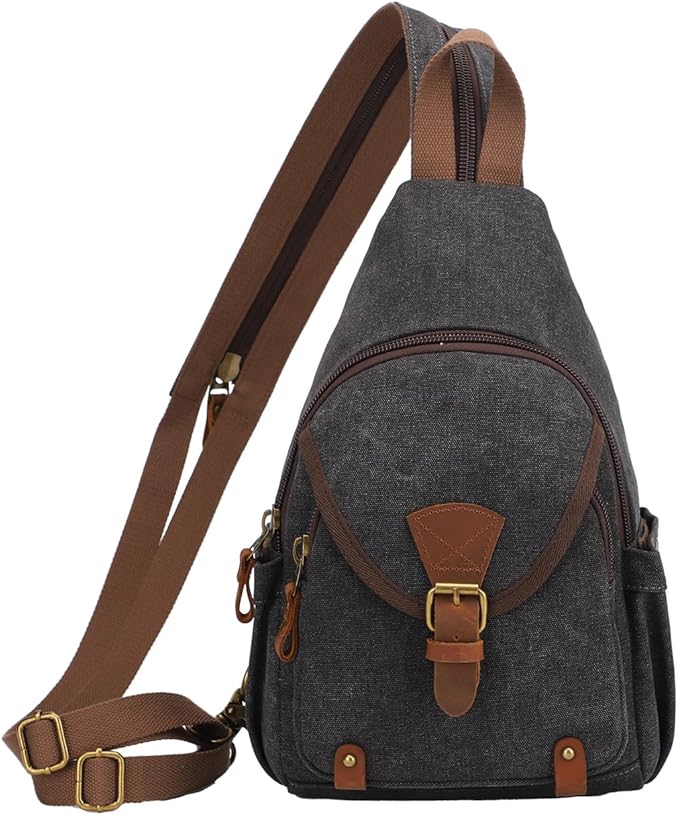 KouLi Buir Canvas Sling bag,Small Crossbody Backpack,Convertible Chest Bag Casual Daypack For Outdoor Cycling Hiking Travel