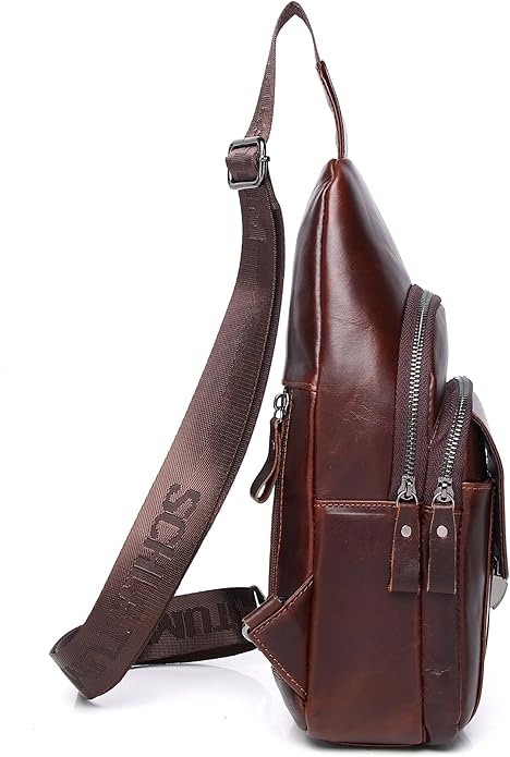 LUKZIJAES Genuine Leather Sling Bag for Men