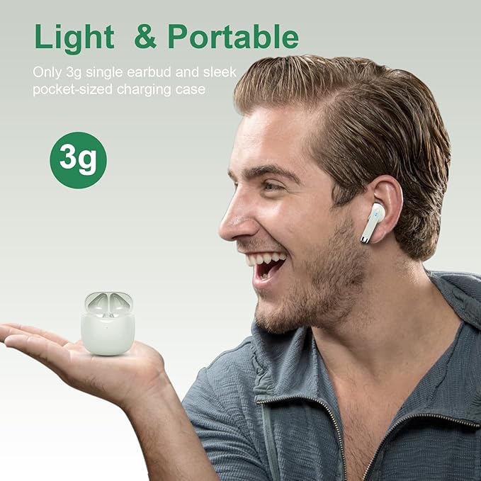 Wireless Earbuds, Bluetooth 5.4 Earbuds Stereo Bass, Bluetooth Headphones in Ear with Noise Cancelling Mic, Earphones IP7 Waterproof Sports, 32H Playtime USB C Charging Green Ear Buds for Android iOS