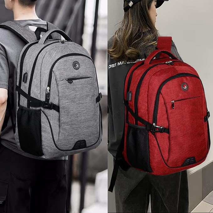 SHRRADOO Anti Theft Laptop Backpack Travel Backpacks with usb Charging Port for Women Men High School College Backpack Computer Bag Fits 17 Inch Laptop,Red