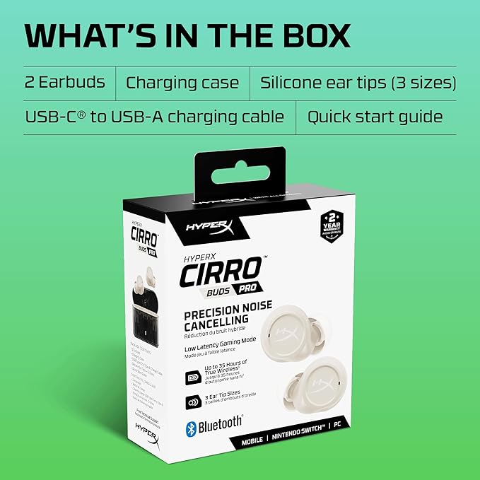 HyperX Cirro Buds Pro – True Wireless Earbuds, Active Noise Cancellation, ANC, Ambient Sound Mode, Low Latency, Bluetooth 5.2, IPX4, Fast Charge, PC, Nintendo Switch, Mobile - Tan
