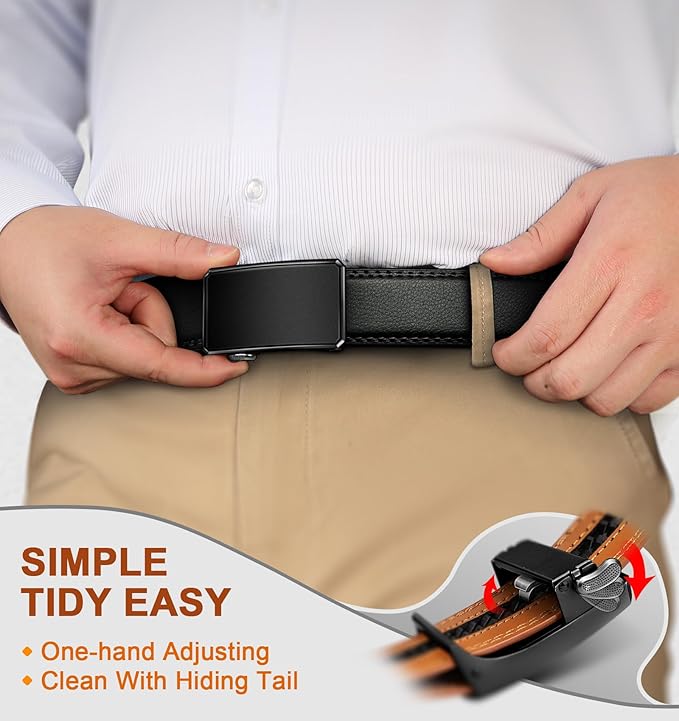 BULLIANT Men Ratchet Belt 2 Pack, Click Sliding Leather Belt Adjustable for Gift Men Dress Casual Jeans 1 3/8,Cut for Fit
