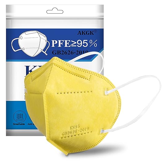 akgk KN95 Face Mask 50 PCS, Breathable Protection Masks, 5-Ply KN95 Yellow Masks, Cup Dust Safety Masks