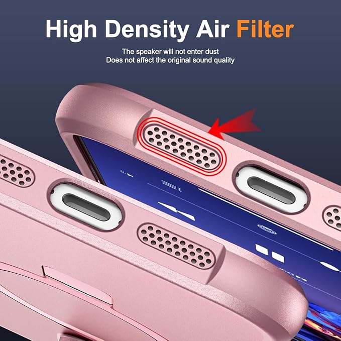 Compatible with iPhone 16 Pro Case with Invisible Magnetic O-Ring Stand Military-Grade Case for iPhone 16 Pro 6.3" [Compatible with Mag-Safe][Great Grip Feeling], Rose Gold