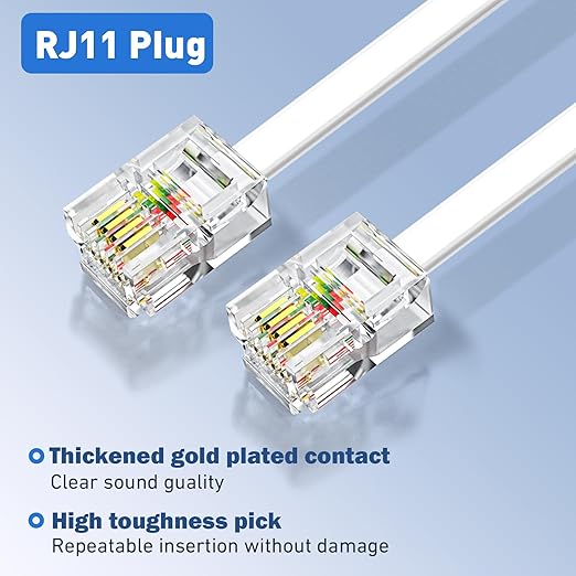 Phone Extension Cord 15 Ft 2pcs, Telephone Cable with Standard RJ11 Plug and 2 in-Line Couplers and 40 Cable Clip Holders, White