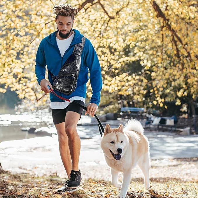 Peicees Leather Sling Bag Mens Crossbody Bag Chest Bag Sling Backpack for Men with USB Charge Port