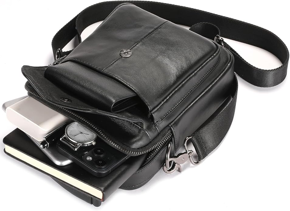 Leather Shoulder Bag for Men Casual Crossbody Bag Travel Vintage Messenger Bag Multi-function Handbag Satchel