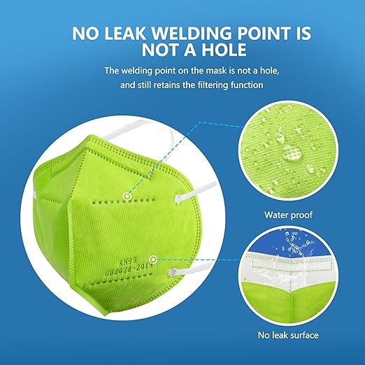 Akgk KN95 Face Mask 50 PCS, Breathable Protection 5-Ply Green Masks, Cup Dust Safety